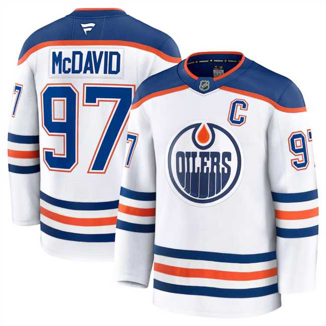 Men%27s Edmonton Oilers #97 Connor McDavid White 2024-25 Away Stitched Hockey Jersey Dzhi->edmonton oilers->NHL Jersey